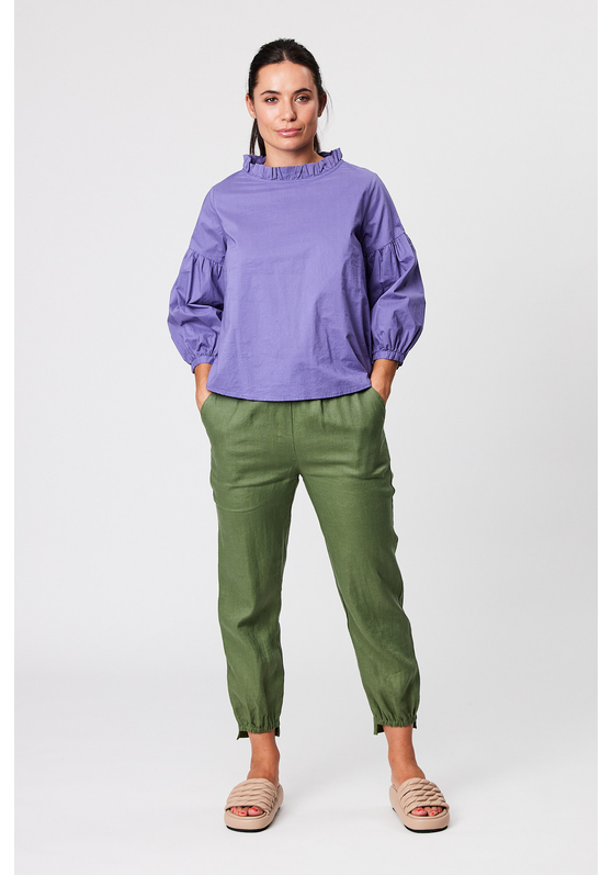 Elastic Waist and Detailed Hem Linen Pant