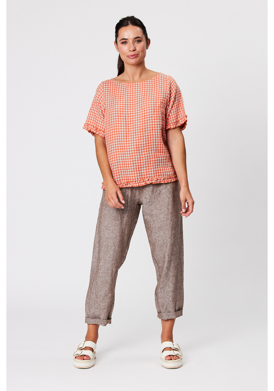 Check Open Back Frill Top