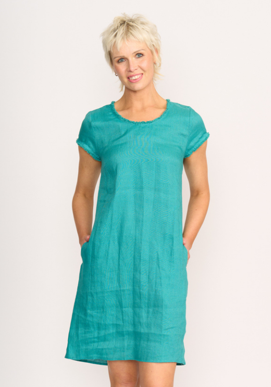 Fringe Scoop Neck Linen Dress