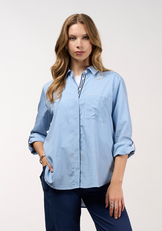Madly Sweetly Mixed Media Striped Shirt