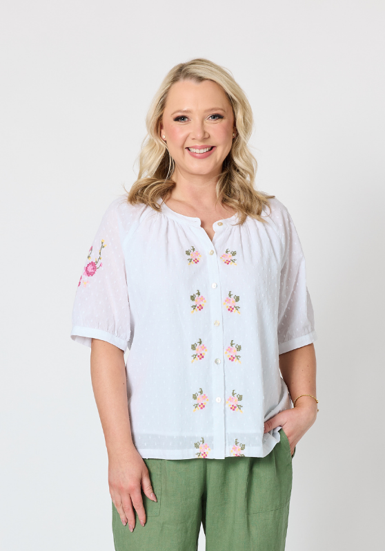 Gordon Smith Desert Rose Embroidered Top